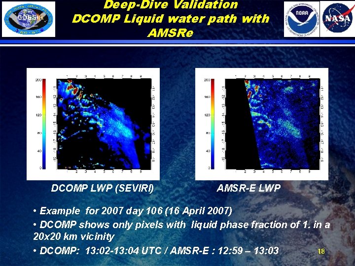 Deep-Dive Validation DCOMP Liquid water path with AMSRe DCOMP LWP (SEVIRI) AMSR-E LWP •