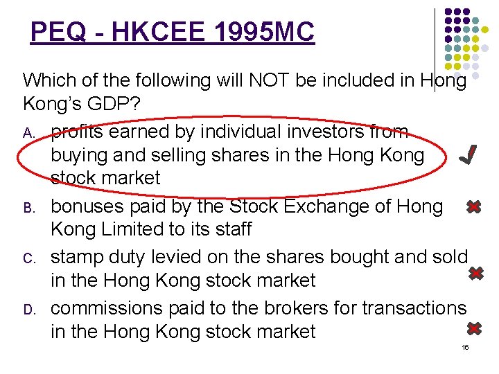 PEQ - HKCEE 1995 MC Which of the following will NOT be included in