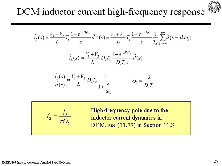 DCM inductor current high-frequency response High-frequency pole due to the inductor current dynamics in