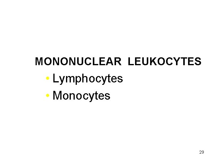 HOST DEFENSE MONONUCLEAR LEUKOCYTES • Lymphocytes • Monocytes 29 