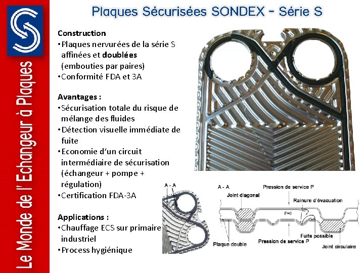 Construction • Plaques nervurées de la série S affinées et doublées (embouties par paires) Construction • Plaques nervurées de la série S affinées et doublées (embouties par paires)