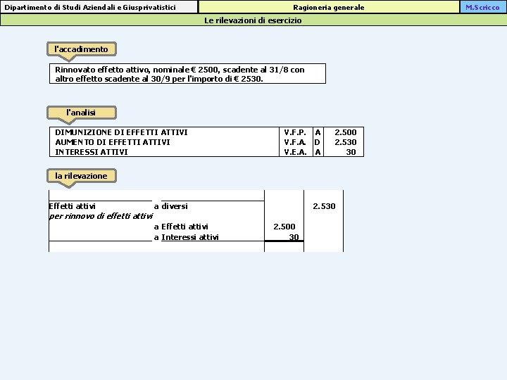 Ragioneria generale Dipartimento di Studi Aziendali e Giusprivatistici Le rilevazioni di esercizio l'accadimento Rinnovato