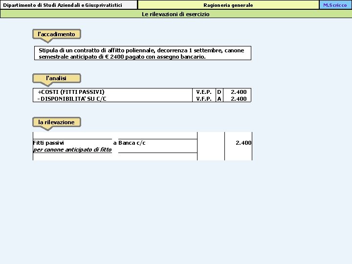 Ragioneria generale Dipartimento di Studi Aziendali e Giusprivatistici Le rilevazioni di esercizio l'accadimento Stipula