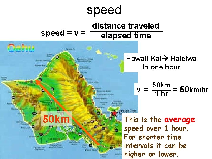 speed distance traveled speed = v = elapsed time Hawaii Kai Haleiwa In one