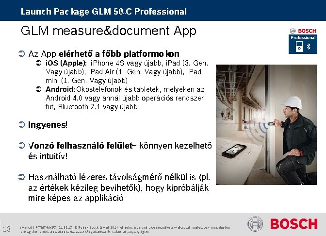 Launch Package GLM 50 C Professional GLM measure&document App Az App elérhető a főbb
