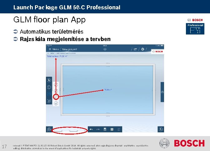 Launch Package GLM 50 C Professional GLM floor plan App Automatikus területmérés Rajzskála megjelenítése