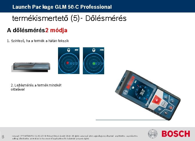 Launch Package GLM 50 C Professional termékismertető (5)- Dőlésmérés A dőlésmérés 2 módja 1.