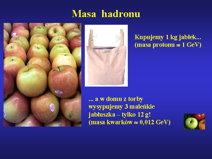 Masa hadronu Kupujemy 1 kg jabłek. . . (masa protonu 1 Ge. V) .