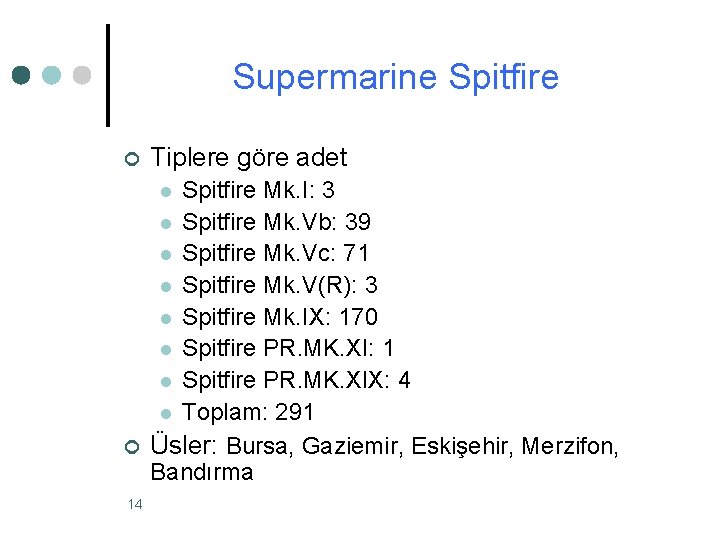 Supermarine Spitfire ¢ Tiplere göre adet Spitfire Mk. I: 3 l Spitfire Mk. Vb: Supermarine Spitfire ¢ Tiplere göre adet Spitfire Mk. I: 3 l Spitfire Mk. Vb: