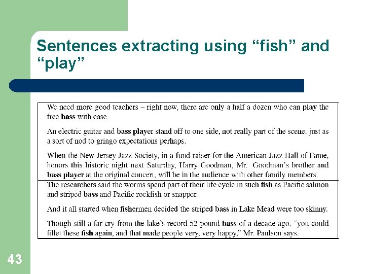 Sentences extracting using “fish” and “play” 43 