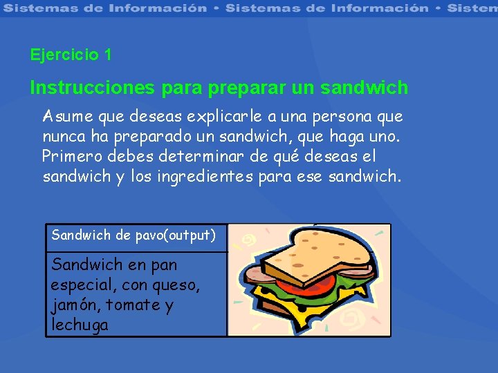 Ejercicio 1 Instrucciones para preparar un sandwich Asume que deseas explicarle a una persona