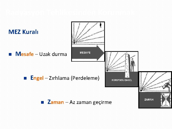 Radyasyon Tehlikesinden Korunmak MEZ Kuralı n Mesafe – Uzak durma n Engel – Zırhlama