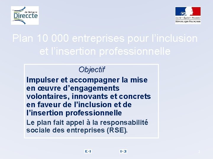 Plan 10 000 entreprises pour l’inclusion et l’insertion professionnelle Objectif Impulser et accompagner la