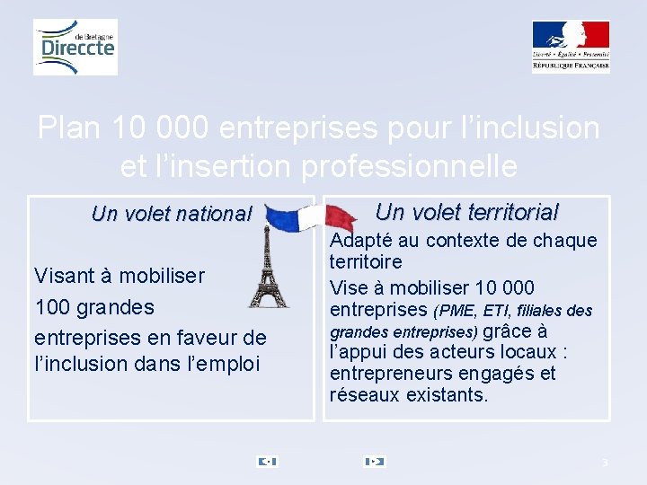 Plan 10 000 entreprises pour l’inclusion et l’insertion professionnelle Un volet national Visant à