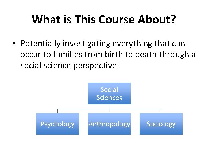 What is This Course About? • Potentially investigating everything that can occur to families