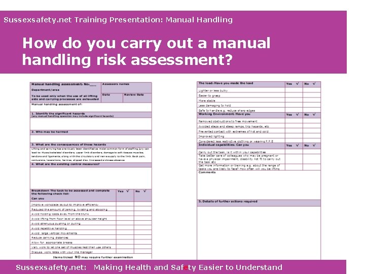 Sussexsafety. net Training Presentation: Manual Handling How do you carry out a manual handling