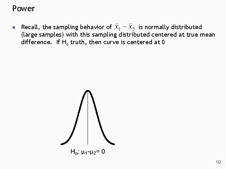 Power n Recall, the sampling behavior of is normally distributed (large samples) with this Power n Recall, the sampling behavior of is normally distributed (large samples) with this