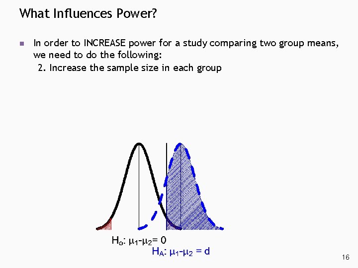 What Influences Power? n In order to INCREASE power for a study comparing two What Influences Power? n In order to INCREASE power for a study comparing two