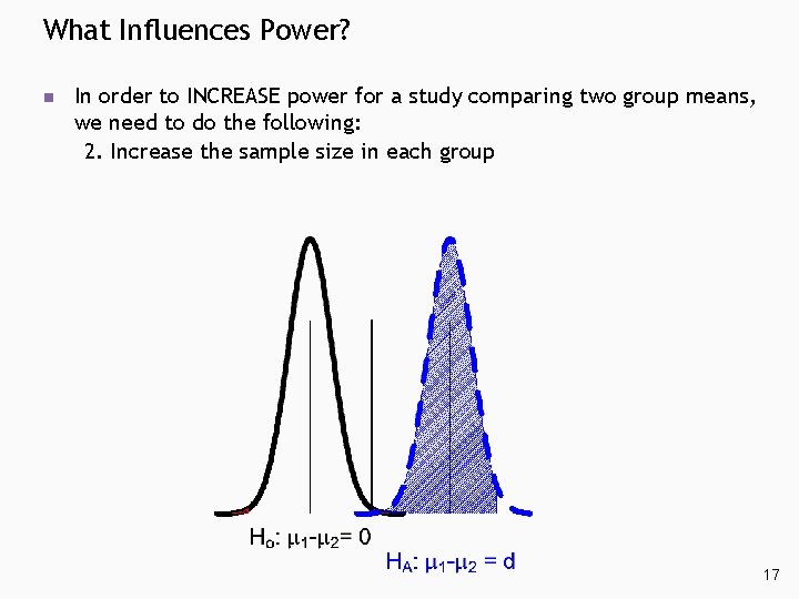 What Influences Power? n In order to INCREASE power for a study comparing two What Influences Power? n In order to INCREASE power for a study comparing two