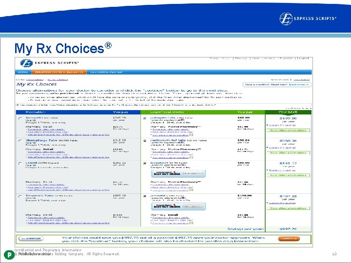 My Rx Choices® Confidential and Proprietary Information © 2012 Express Scripts Holding Company. All