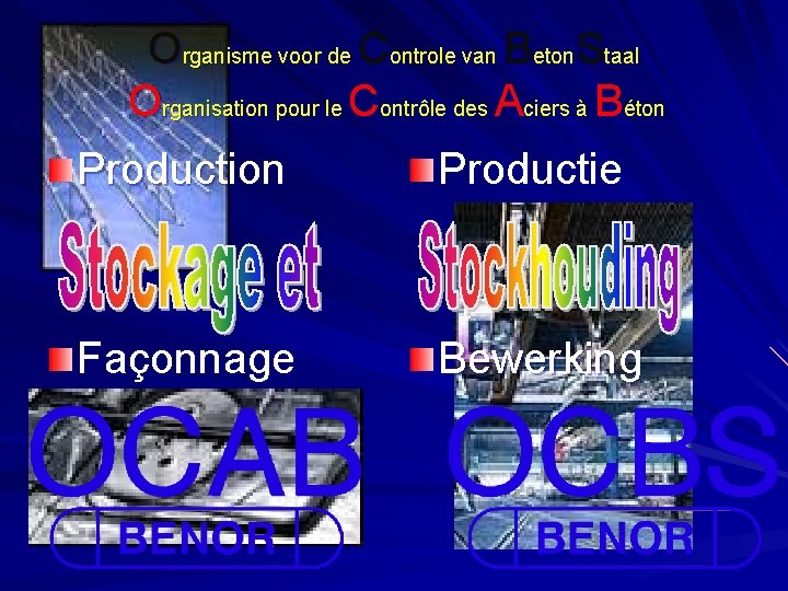 Organisme voor de Controle van Beton. Staal Organisation pour le Contrôle des Aciers à