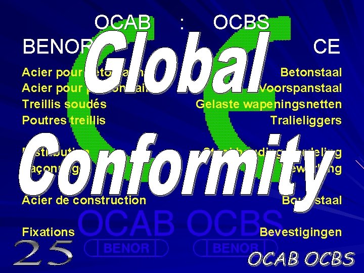 OCAB BENOR Acier pour béton armé Acier pour précontrainte Treillis soudés Poutres treillis Distribution