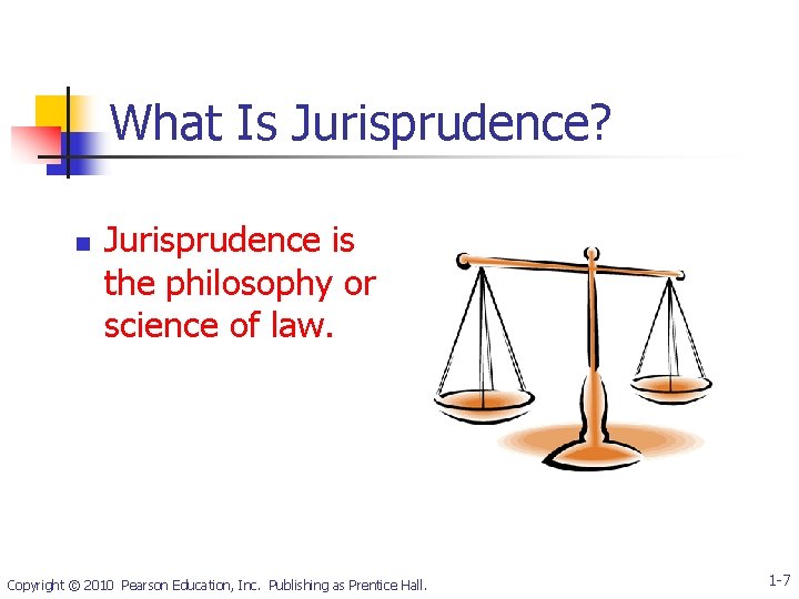 What Is Jurisprudence? n Jurisprudence is the philosophy or science of law. Copyright ©