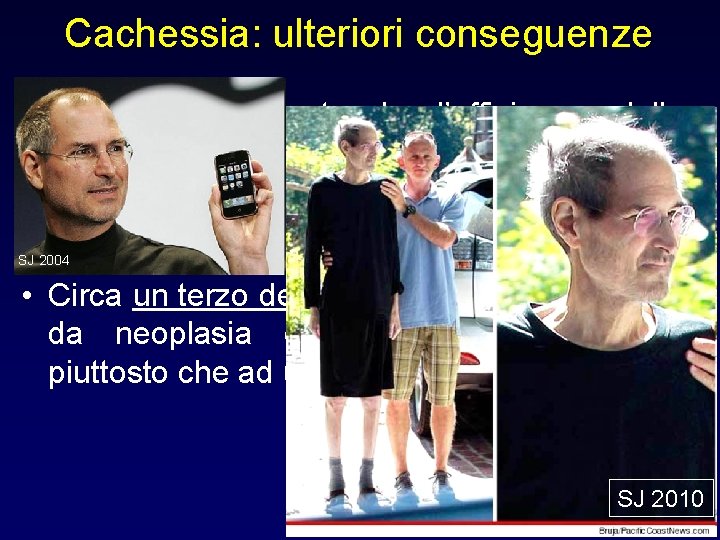 Cachessia: ulteriori conseguenze • La cachessia ostacola l’efficienza della chemioterapia in quanto impone di Cachessia: ulteriori conseguenze • La cachessia ostacola l’efficienza della chemioterapia in quanto impone di