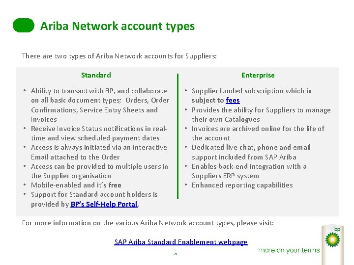 Ariba Network account types There are two types of Ariba Network accounts for Suppliers: