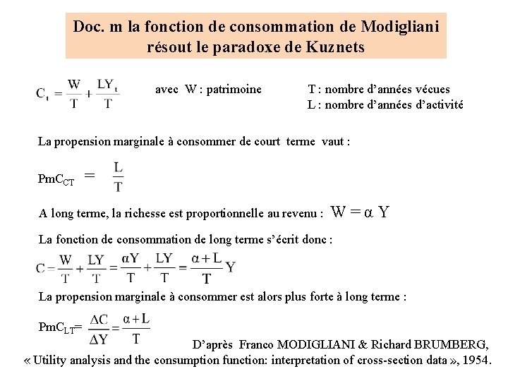 Doc. m la fonction de consommation de vie Modigliani Doc. m le diagramme du