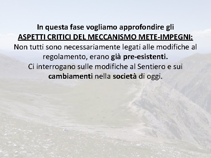 In questa fase vogliamo approfondire gli ASPETTI CRITICI DEL MECCANISMO METE-IMPEGNI: Non tutti sono