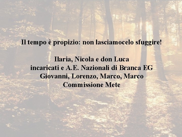 Il tempo è propizio: non lasciamocelo sfuggire! Ilaria, Nicola e don Luca incaricati e