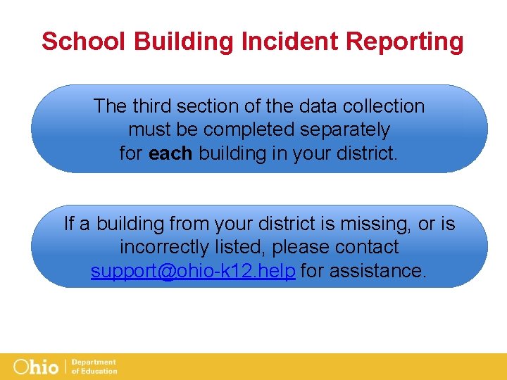 School Building Incident Reporting The third section of the data collection must be completed