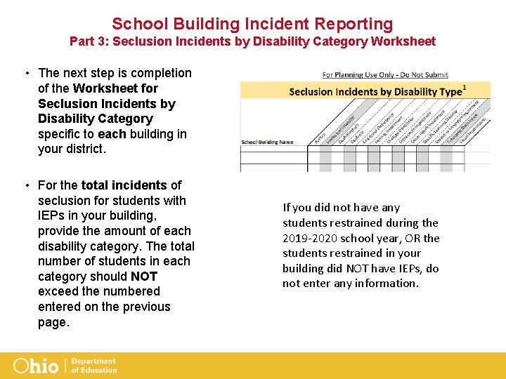 School Building Incident Reporting Part 3: Seclusion Incidents by Disability Category Worksheet • The School Building Incident Reporting Part 3: Seclusion Incidents by Disability Category Worksheet • The