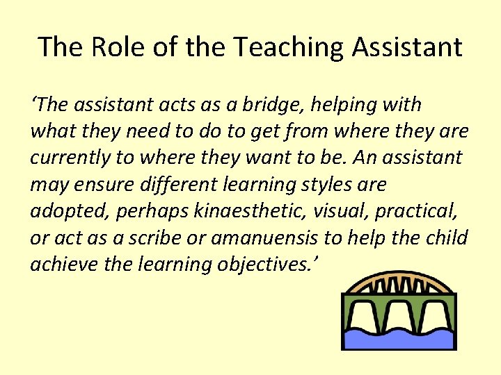 The Role of the Teaching Assistant ‘The assistant acts as a bridge, helping with