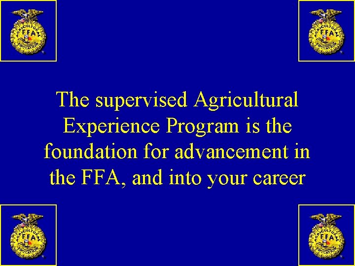 The supervised Agricultural Experience Program is the foundation for advancement in the FFA, and