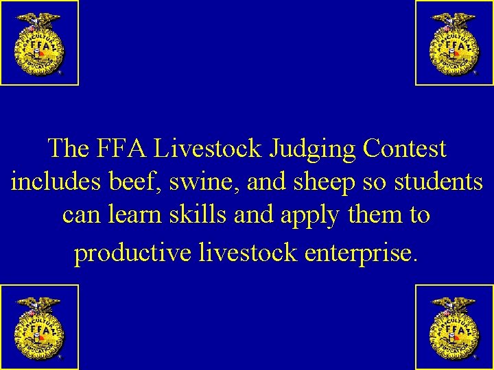 The FFA Livestock Judging Contest includes beef, swine, and sheep so students can learn