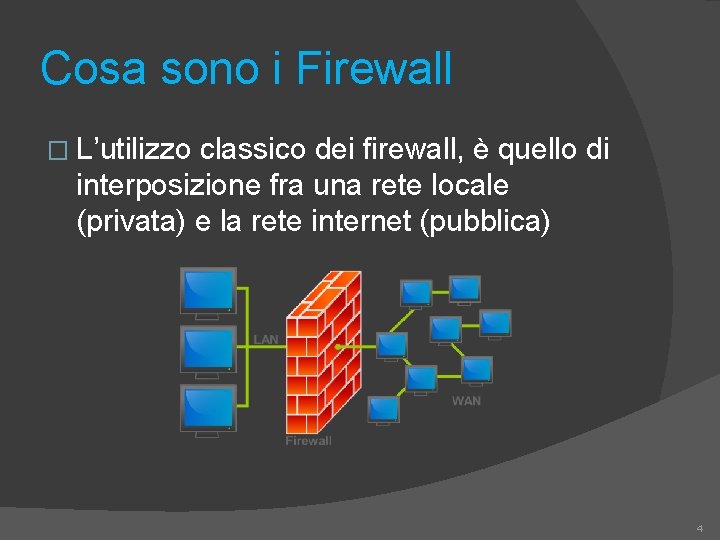 Cosa sono i Firewall � L’utilizzo classico dei firewall, è quello di interposizione fra