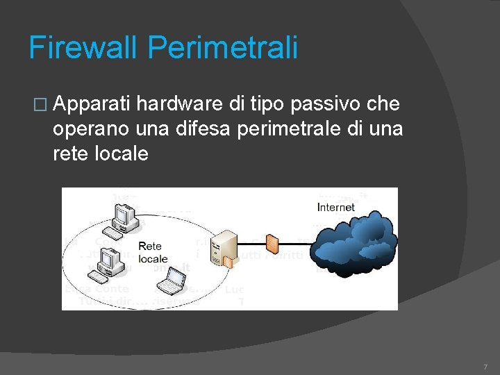 Firewall Perimetrali � Apparati hardware di tipo passivo che operano una difesa perimetrale di