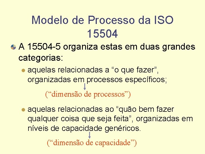 Modelo de Processo da ISO 15504 A 15504 -5 organiza estas em duas grandes