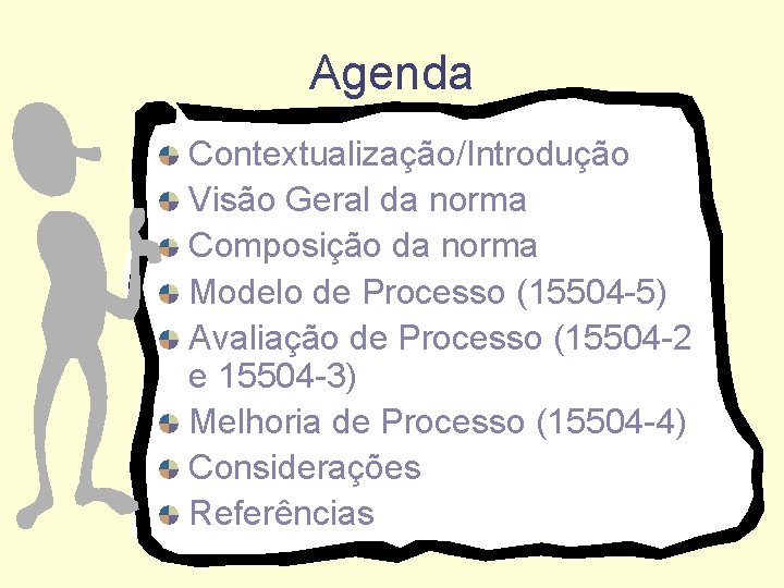 Agenda Contextualização/Introdução Visão Geral da norma Composição da norma Modelo de Processo (15504 -5)