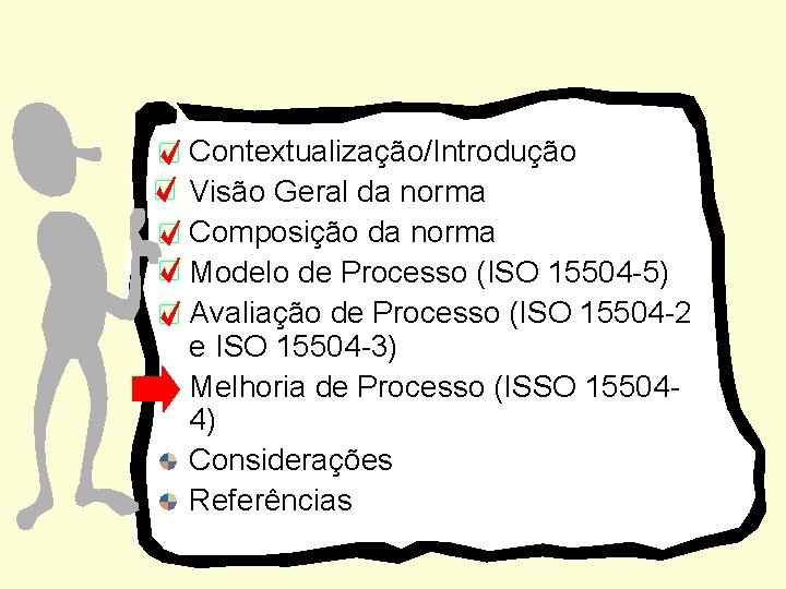 Contextualização/Introdução Visão Geral da norma Composição da norma Modelo de Processo (ISO 15504 -5)