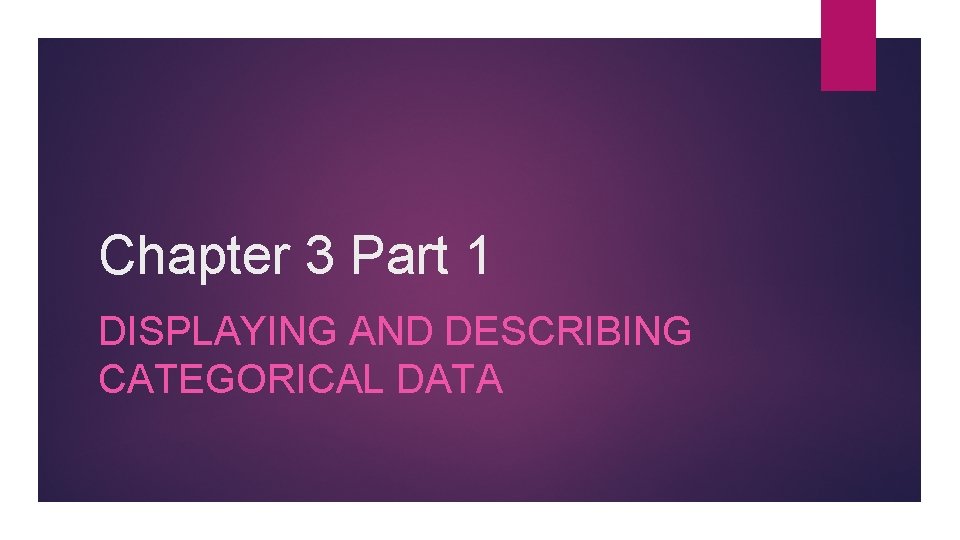 Chapter 3 Part 1 DISPLAYING AND DESCRIBING CATEGORICAL DATA 