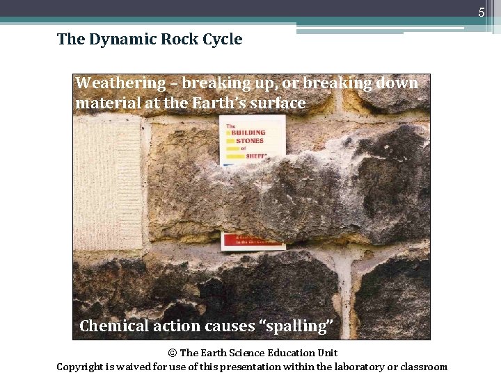 5 The Dynamic Rock Cycle Weathering – breaking up, or breaking down material at