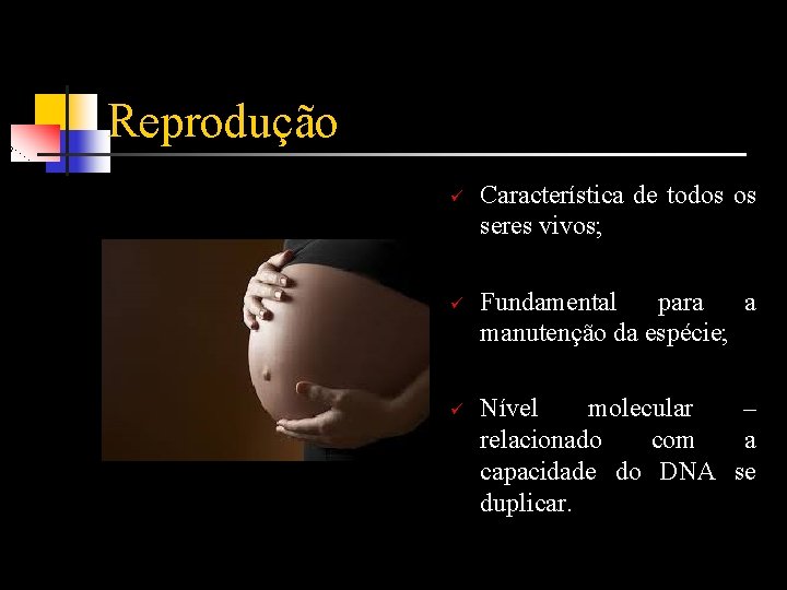 Reprodução ü ü ü Característica de todos os seres vivos; Fundamental para a manutenção