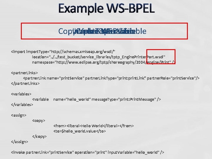 Example WS-BPEL Copy. Invoke Import Create Value Link To Operation Into WSDL Variables Service