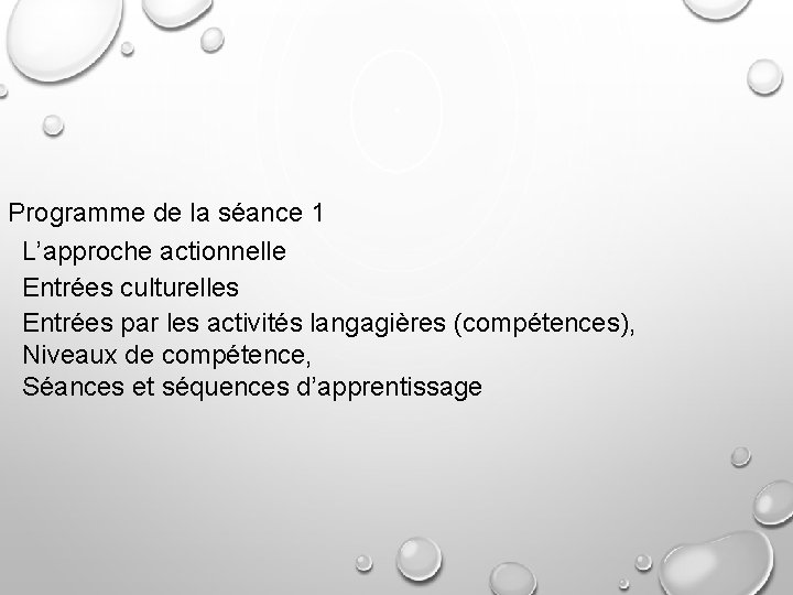 Programme de la séance 1 L’approche actionnelle Entrées culturelles Entrées par les activités langagières