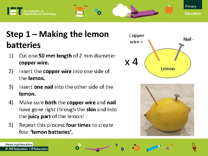 Step 1 – Making the lemon batteries 1) Cut one 50 mm length of