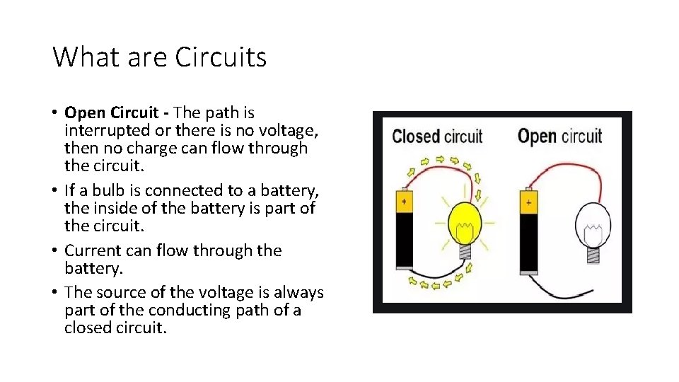 What are Circuits • Open Circuit - The path is interrupted or there is
