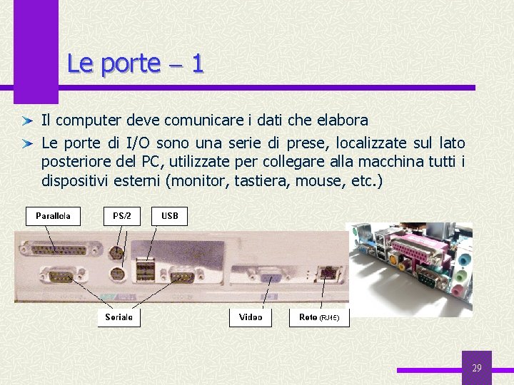 Le porte 1 Il computer deve comunicare i dati che elabora Le porte di